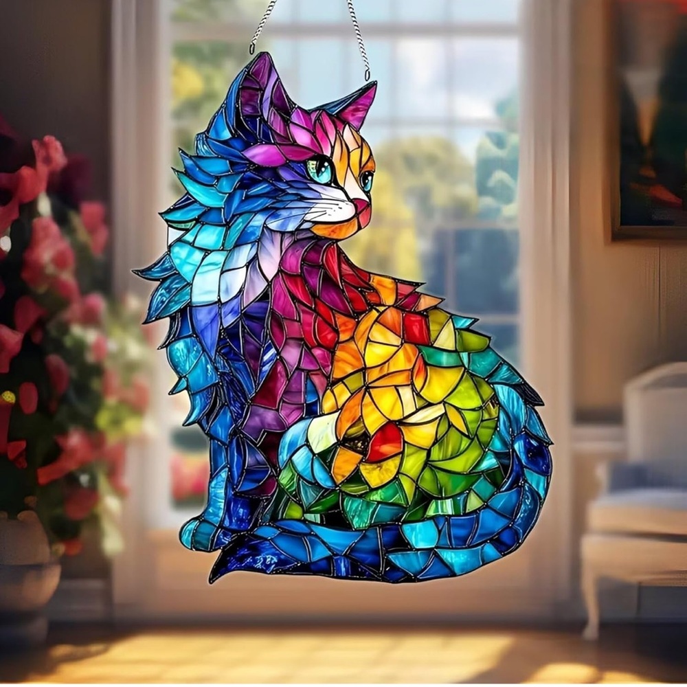 Colorful Acrylic Rainbow Cat Sun Catcher - Picture 5 of 5